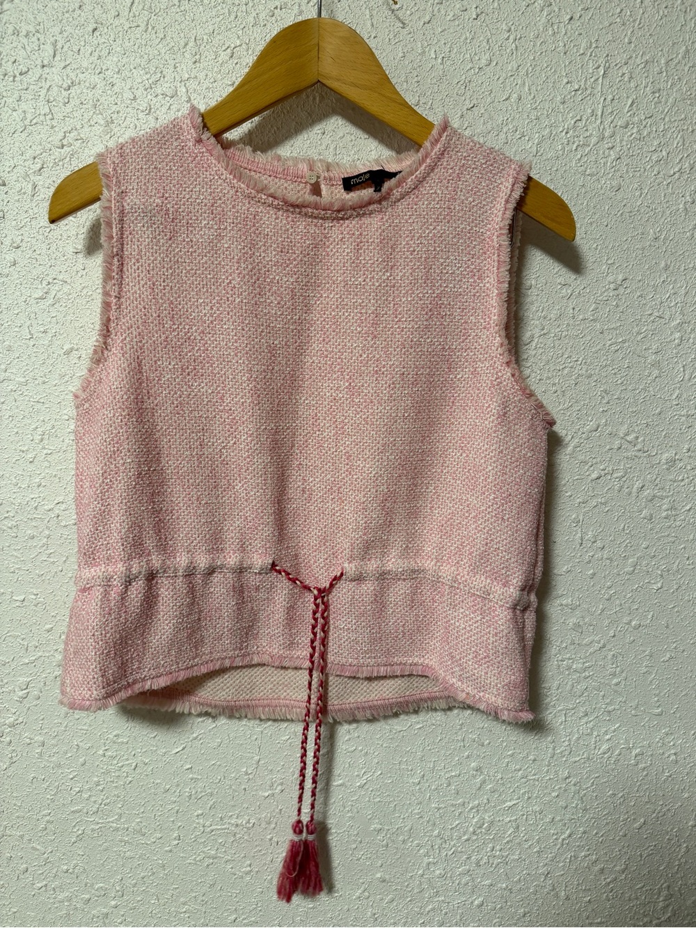 Maje sleeveless tweed pink top size 3/large